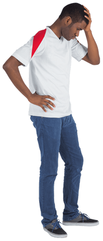 Transparent Image of Disheartened Soccer Fan Looking Down Thoughtfully