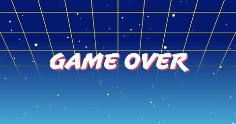 Retro arcade game over screen with classic grid background