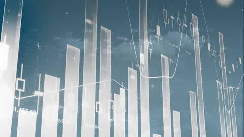 Digital Data Overlay on Cloudy Sky Background