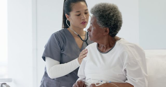 Nurse Checking Elderly Patient in Hospital Room - Download Free Stock Images Pikwizard.com