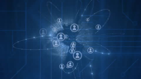 Global Network and Icons with Circuit Board Overlay