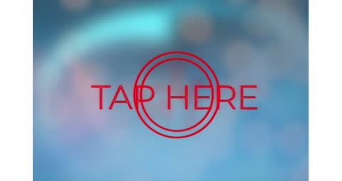 Neon Tap Here Button on Blurred Blue Background