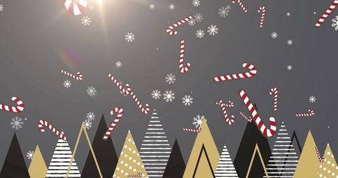 Candy Canes and Christmas Trees with Snowflakes