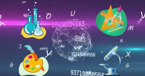 Educational Symbols with Digital Data Art Background