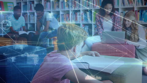 Diverse Students Engaged in Modern Learning with Digital Network