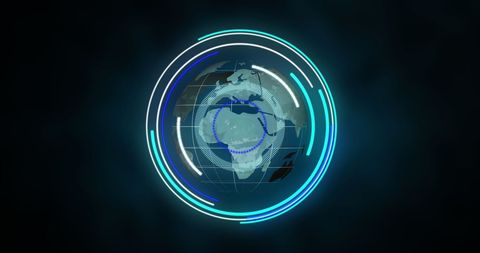 Futuristic digital interface with rotating globe