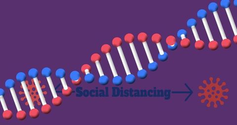 DNA Helix and Social Distancing Message in Virus Concept