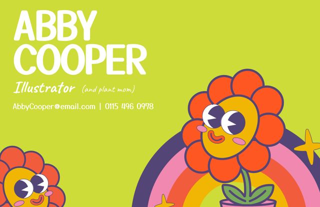 Colorful Illustrator Business Card with Whimsical Flower Character - Download Free Stock Templates Pikwizard.com