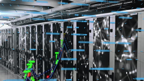 Digital Interface Animation Over Advanced Server Room