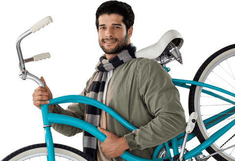 smiling man holding bicycle isolated with transparent background - Download Free Stock Videos Pikwizard.com