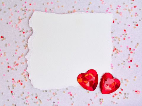 Blank Decorative Card with Red Crystal Hearts on Sparkly Backdrop
