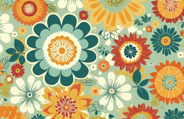 Vibrant Retro Floral Pattern with Colorful Blossoms - Download Free Stock Images Pikwizard.com