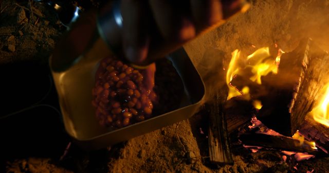 Baked Beans Cooking on Campfire at Night - Download Free Stock Images Pikwizard.com