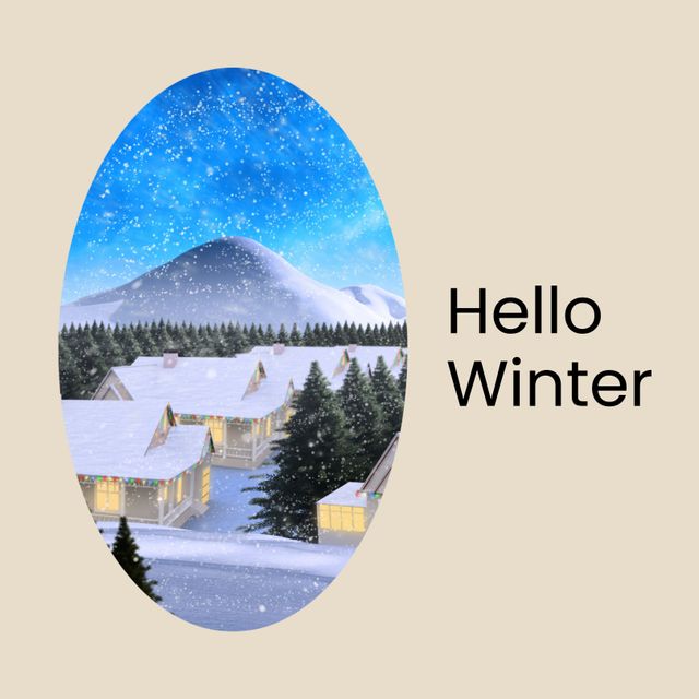 Hello Winter Text Over Snowy Village Scenery - Download Free Stock Templates Pikwizard.com