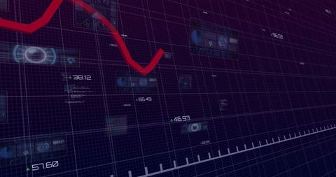 Futuristic Finance HUD Showing Descending Red Trend Line and Digital Market Analytics