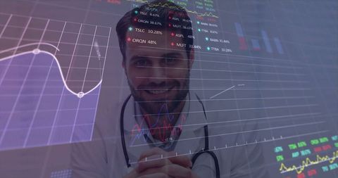 Doctor Analyzing Futuristic Healthcare Data on Digital Interface