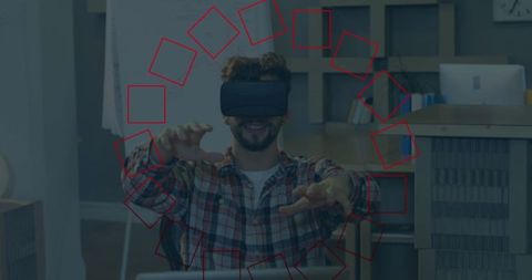 Man using vr headset office workspace innovation