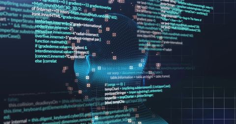 Abstract Digital Head with Code Overlays Highlighting Data Processing - Download Free Stock Images Pikwizard.com