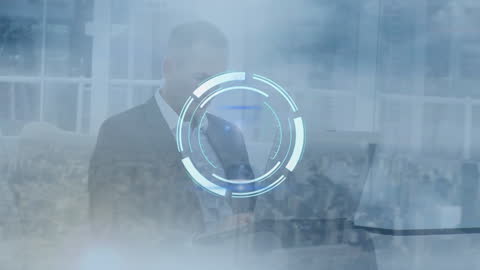 Digital Processing Overlay on Businessman Using Laptop