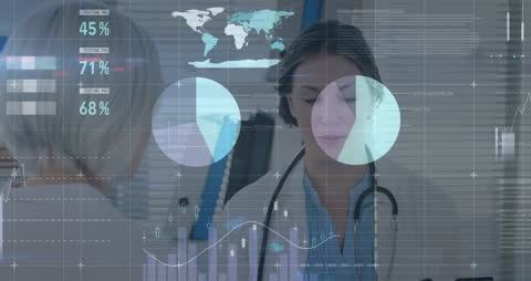 Doctor Utilizing Data Technology with Global Statistics Overlay