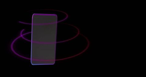 Smartphone glowing with neon spiral light trails and blue edge glow minimalist mockup