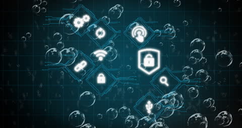 Futuristic Digital Interface with Network Security Icons