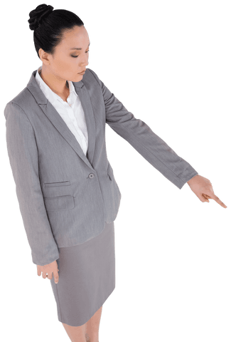 Businesswoman touching virtual screen transparent isolated gesture
