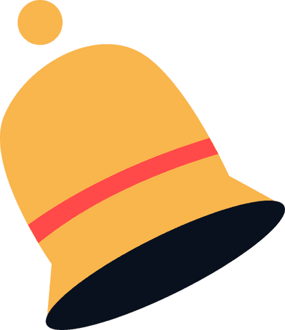 Yellow bell with red stripe and orange dot on transparent background