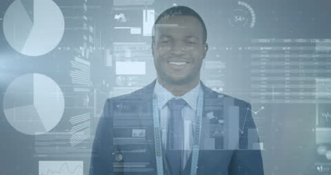 Confident Businessman Analyzing Digital Data with Holographic Interface