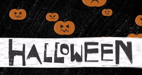 Halloween Banner with Carved Pumpkins on Grunge Background