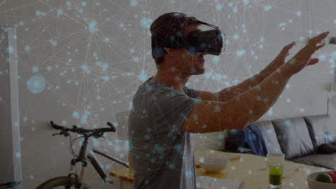 Man Engaged in Virtual Reality with Network Overlay