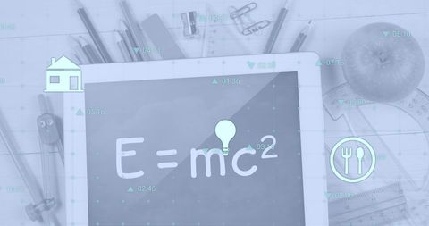 Digital Interface with Educational Icons Over Study Supplies - Download Free Stock Images Pikwizard.com
