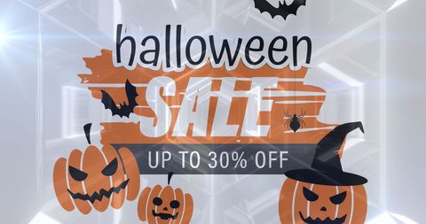 Halloween Sale Promotion with Pumpkins and Bats Iconography