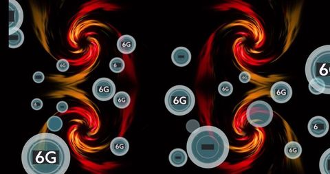 Futuristic 6g technology interface with fiery vortex energy