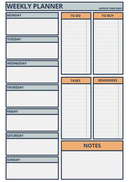 Weekly Planner Template for Tasks, Meals, and Studies - Download Free Stock Templates Pikwizard.com