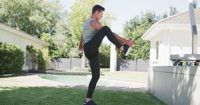 Man Performing Outdoor Fitness Exercise on a Sunny Day - Download Free Stock Images Pikwizard.com