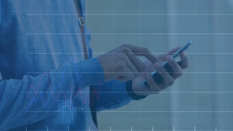 Man Analyzing Data on Smartphone in Office Background