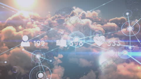 Digital Interface with Social Media Icons and Virtual Clouds Concept