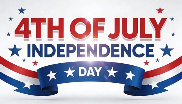 4th of july independence day banner with stars, stripes and ribbon patriotic typography