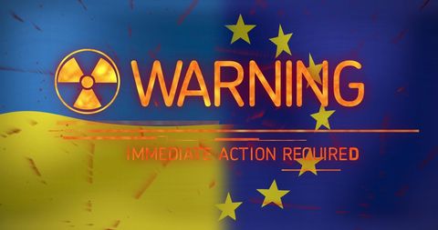 Warning alert banner radioactive symbol ukraine eu flag