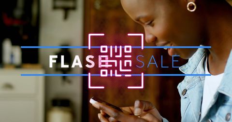 Flash Sale Concept with QR Code and Woman Using Smartphone