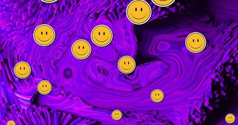Creative smiley emojis on vivid purple abstract background