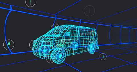 Futuristic Van Wireframe in Digital Tunnel Environment - Download Free Stock Images Pikwizard.com