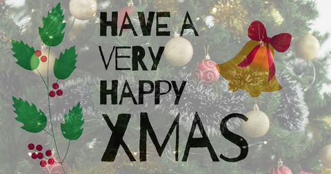 festive christmas greeting with decorated fur tree background - Download Free Stock Images Pikwizard.com