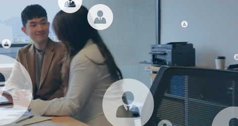 Colleagues in Modern Office Engaged with Digital Network