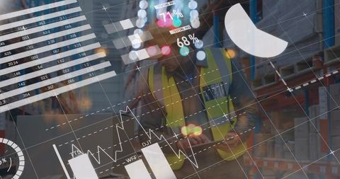 Warehouse Worker Analyzing Financial Data with Technology