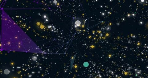 Connecting Neon Network Constellation with Geometric Nodes and Glowing Data Particles