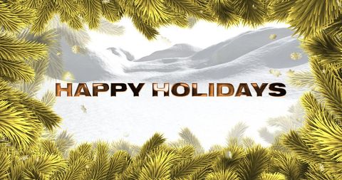 Winter holiday greetings with golden pine branches