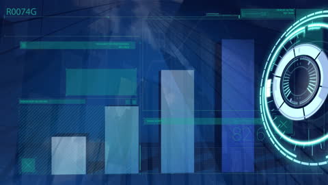 Futuristic Business Analytics Interface with Tall Buildings