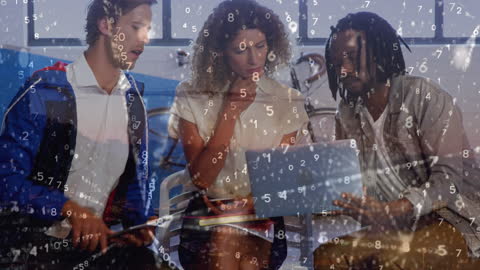 Diverse Team Strategizing With Technology Amid Digital Data Overlay